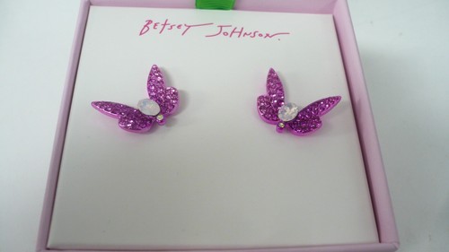 Estate Betsey Johnson NIB Spring Pink Pave Butterfly Post Earrings LOVELY - Picture 3 of 8