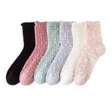 NEW 5 Pairs Womens Cotton Socks Lot Low Cut Solid Color Lattice Braid Crew Socks