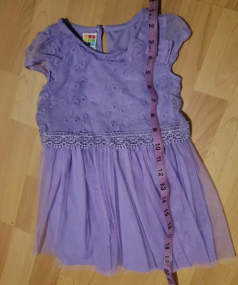 Healthtex Talla 2T Morado Flores Niñas Elegante Vestido Manga Corta Foto 3 de 4