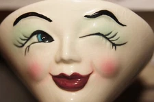 Anthropomorphic Lady Wink Face Martini Glass Clay Art Salt Pepper Shaker 1 ONLY