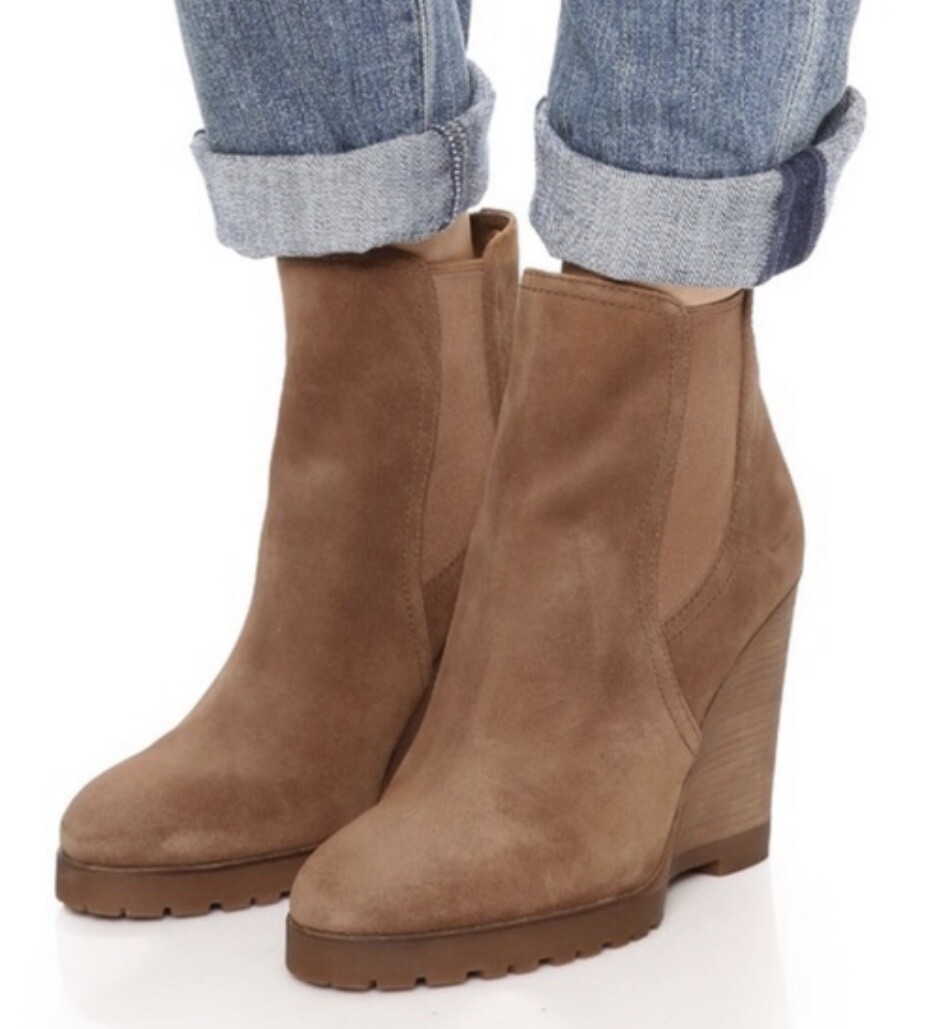 Michael Kors Size 10 Thea Caramel Camel Tan Brown Wedge Suede Ankle Bootie  Boot