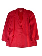 Vtg 80s Halston Womens 12 Cherry Red Single Button Blazer Suit Coat Jacket Usa