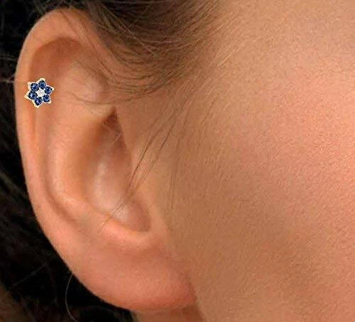 Pin nariz flor zafiro azul diamante real labio labret piercing anillo perno tornillo Foto 3 de 4