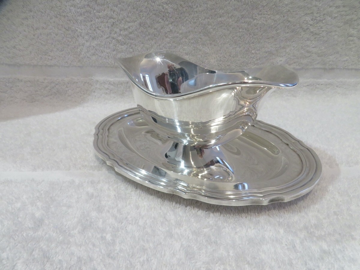 Vintage 1990 French silver-plated sauce boat Christofle Chinon