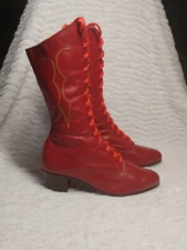 Ethnic Polish Red Leather Folk Dance Boots, Authentic, Professional, Size 6.5