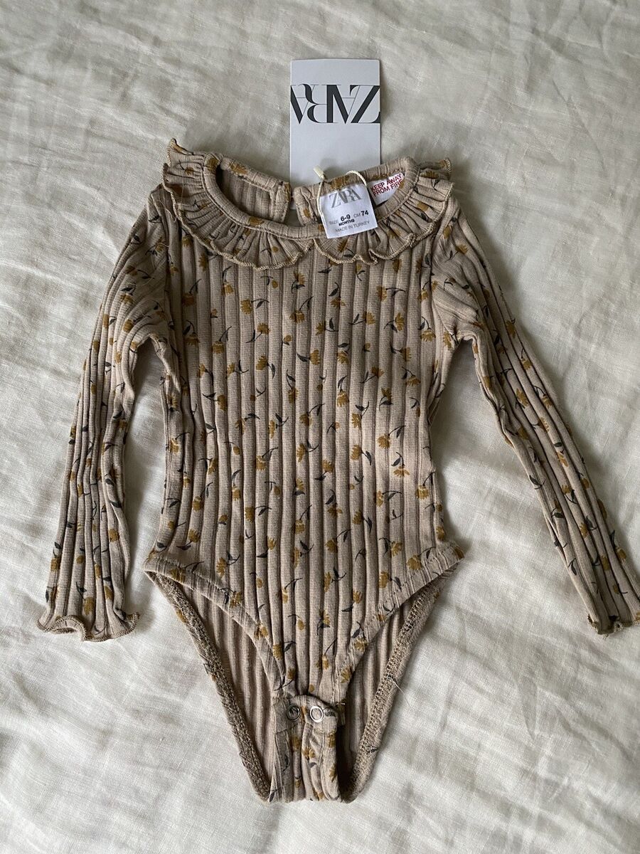 NEW ZARA BABY GIRL FLORAL RIBBED RUFFLE COLLAR BODYSUIT NEW ZARA BABY GIRL FLORAL RIBBED RUFFLE COLLAR BODYSUIT
