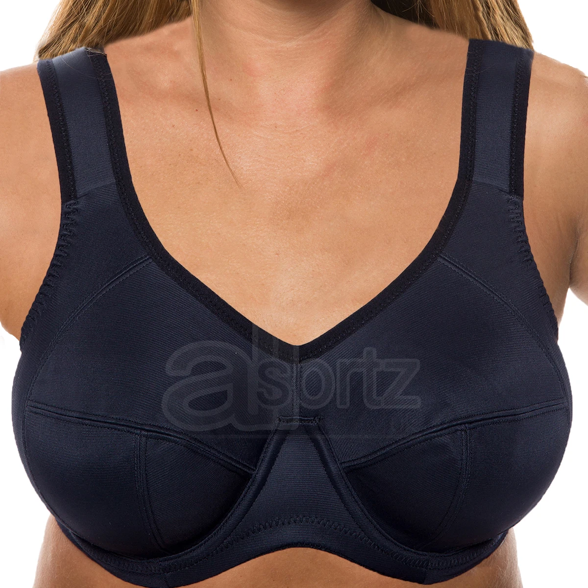 Ladies Sports Bra High Impact Black Plus Size Underwired Unpadded