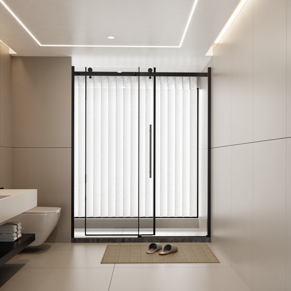 Shower Door Single Sliding W 6mm Tempered Glass Zinc Roller Rail System