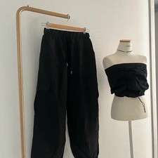Crop Top  Cargo Jogger Pants Set - Black, New