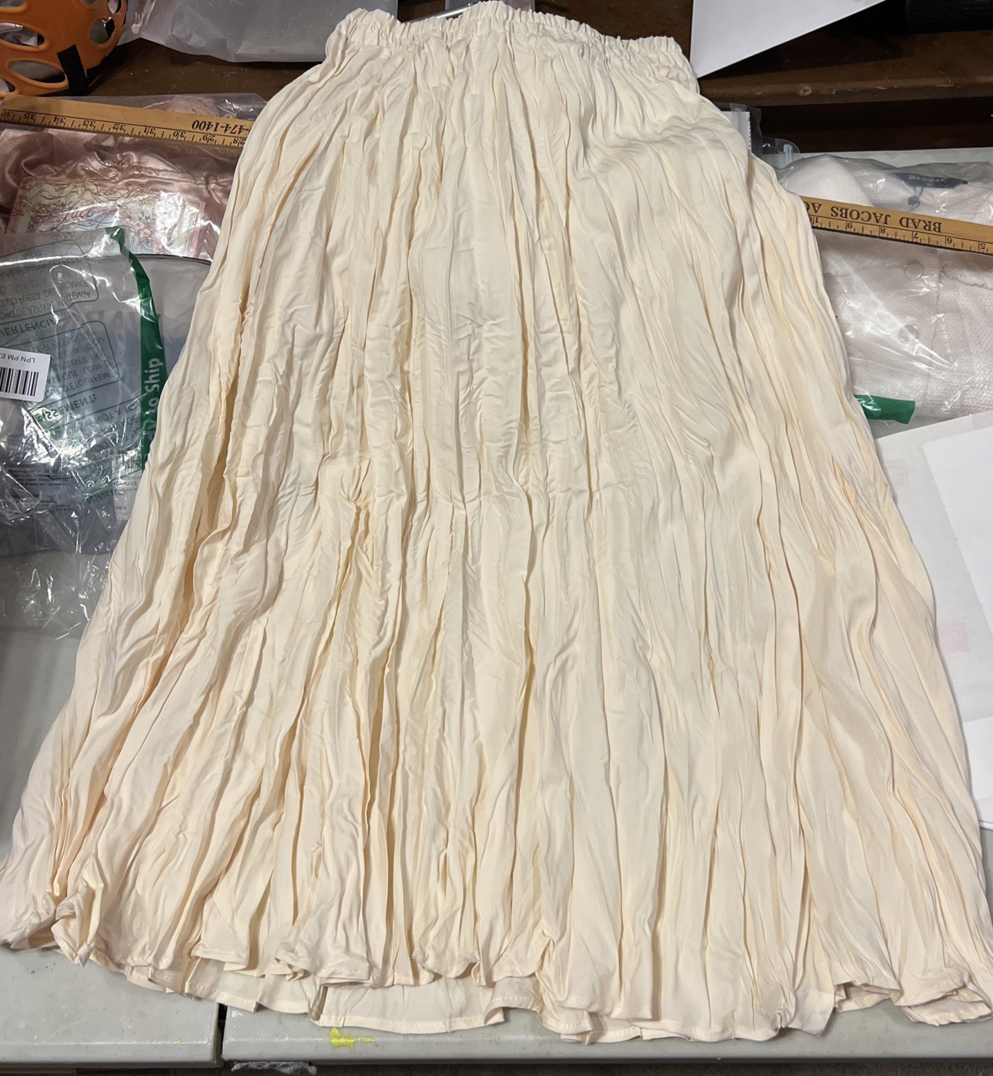 Layered Beige Ruffle Skirt, S/M With Elastic Waistband