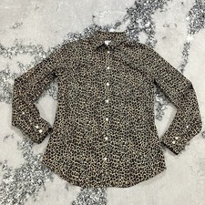 J Crew Leopard Print Button Front Shirt Womens Sz XS Animal Print Long Sleeve
