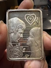 Vintage 1975 Valentines Day 1 Troy Oz. .999 Silver Bar - Hamilton Mint