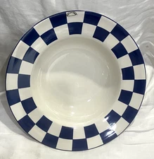 Over and Back 13.75" Pasta Serving Bowl with Blue Checked Rim- 1 Scratch on Rim