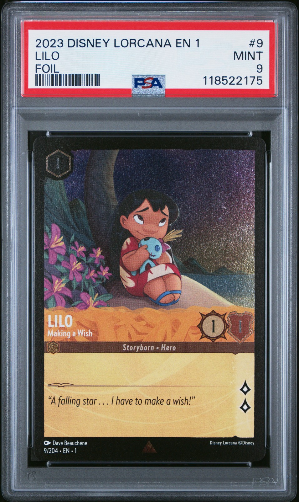 2023 DISNEY LORCANA EN 1-THE FIRST CHAPTER FOIL #9 LILO - MAKING A WISH PSA 9