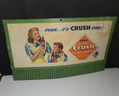 Vintage 1948 Orange Crush Cardboard Advertising Sign Crushy Store Display - RARE