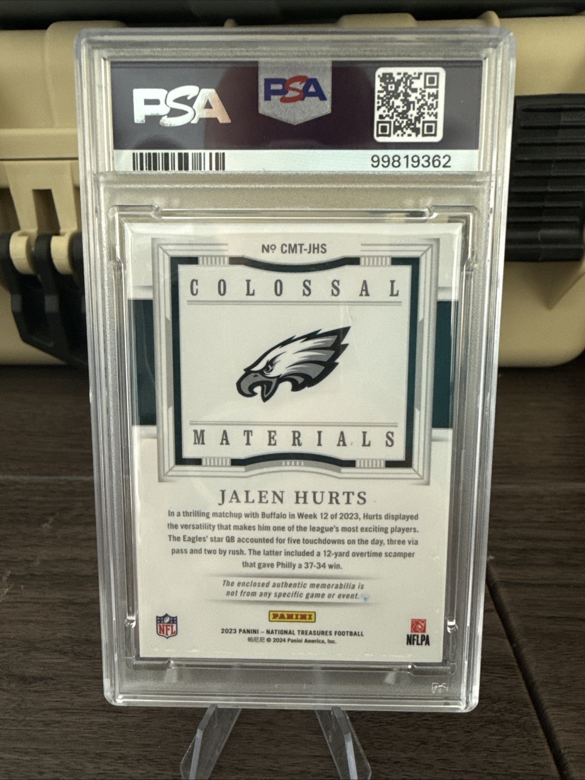 2023 Panini National Treasures Jalen Hurts Silver /25 Colossal Materials PSA9 view 3