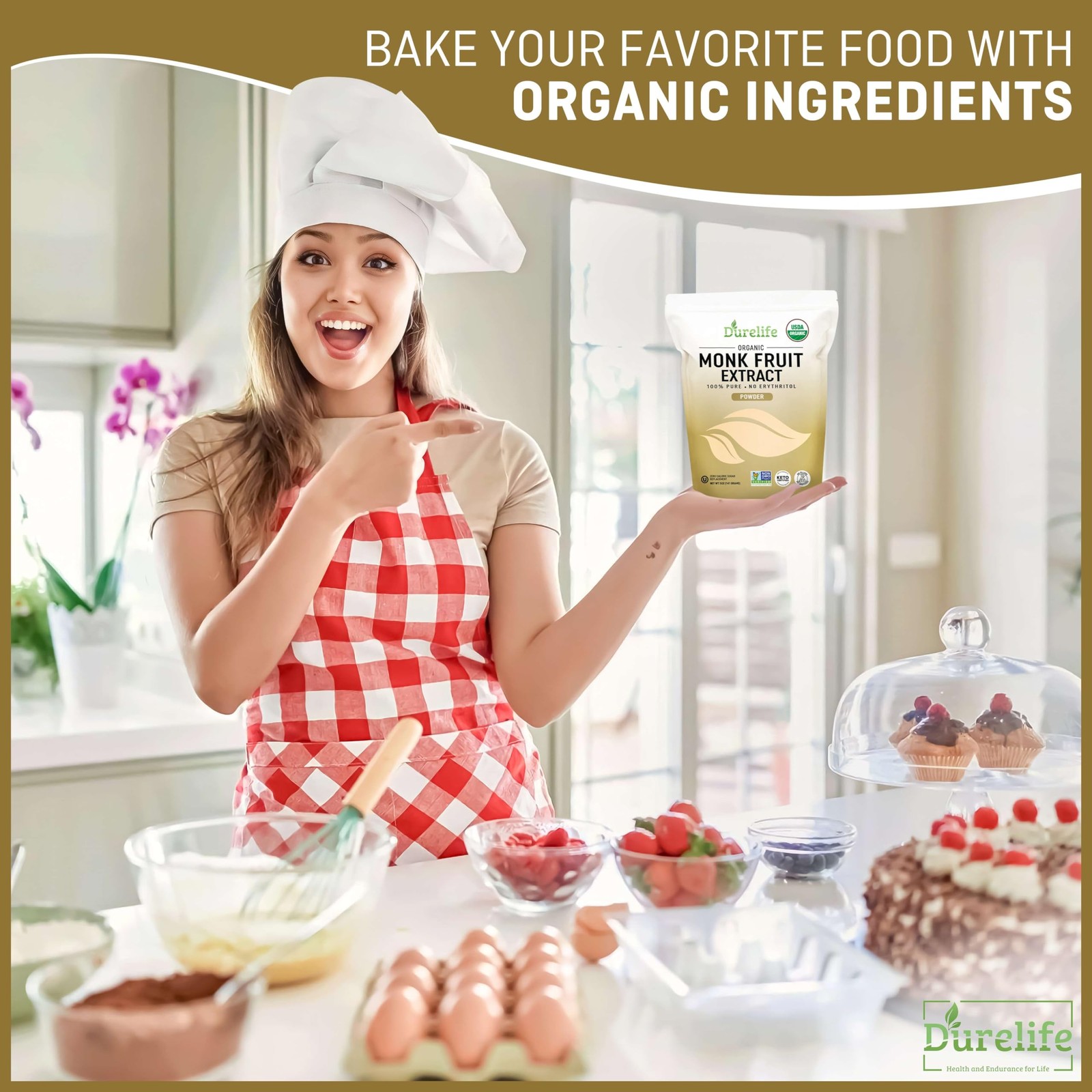 Organic 100% Pure Monk Fruit Sweetener, No Erythritol, Monkfruit Extract Powder,