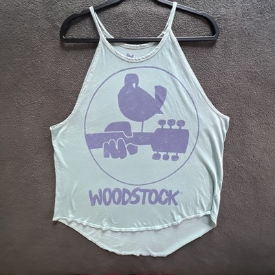 Lucky Brand Women's Size Large Teal Tank Top Woodstock Guitar Summer Top