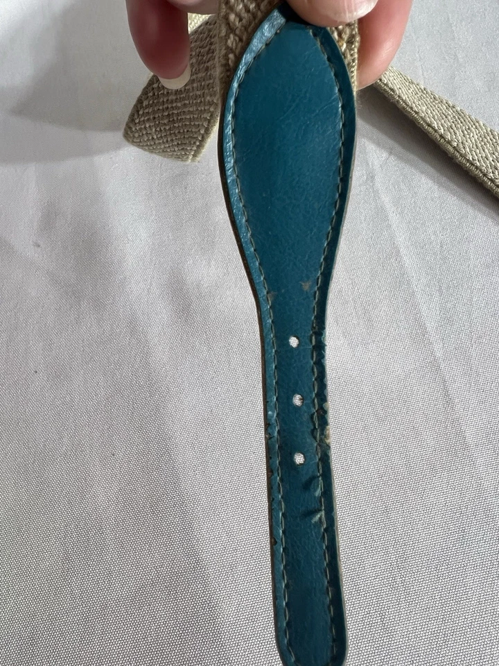 Cinturón Vintage 27 Pulgadas Elástico Bronceado Y Blanco Con Detalle Turquesa Foto 2 de 4