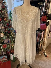 Asks Beaded Sequin White Wedding Dress Mesh Fit And Flare Size 18
