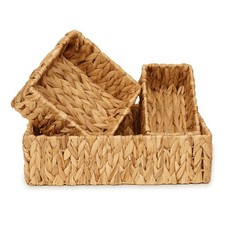 Wicker Storage Baskets Set of 3, Handwoven Natural Water Hyacinth Basket, Boh...
