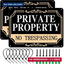 2-Pack No Trespassing Signs Private Property, Large 10x7 Weatherproof Metal Al