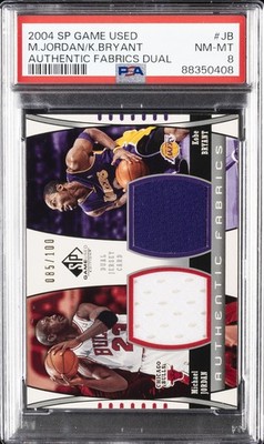 2004 SP GAME USED AUTHENTIC FABRICS DUAL KOBE BRYANT/MICHAEL JORDAN 85/100 PSA 8