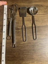 Miniature Stainless Steel Kitchen Utensils Set Whisks Spatula Spoon Vintage