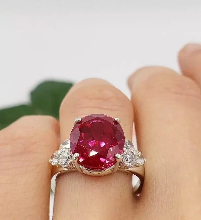 4.42 Ct Oval Cut Certified Natural Ruby Diamond Engagement Ring 14K White Gold - Image 3 of 4