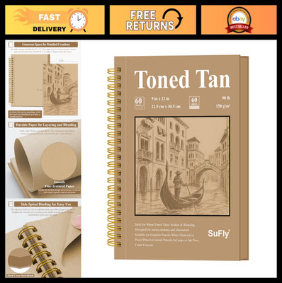 Toned Tan Sketchbook 9x12'' - 60 Sheets, 90lb Mixed Media Paper for Charcoal & Pe