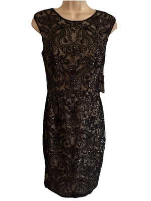NWT$86 Bison Bison Michell Bohbot Sheath Dress Black all Sequin Cocktail Party 2