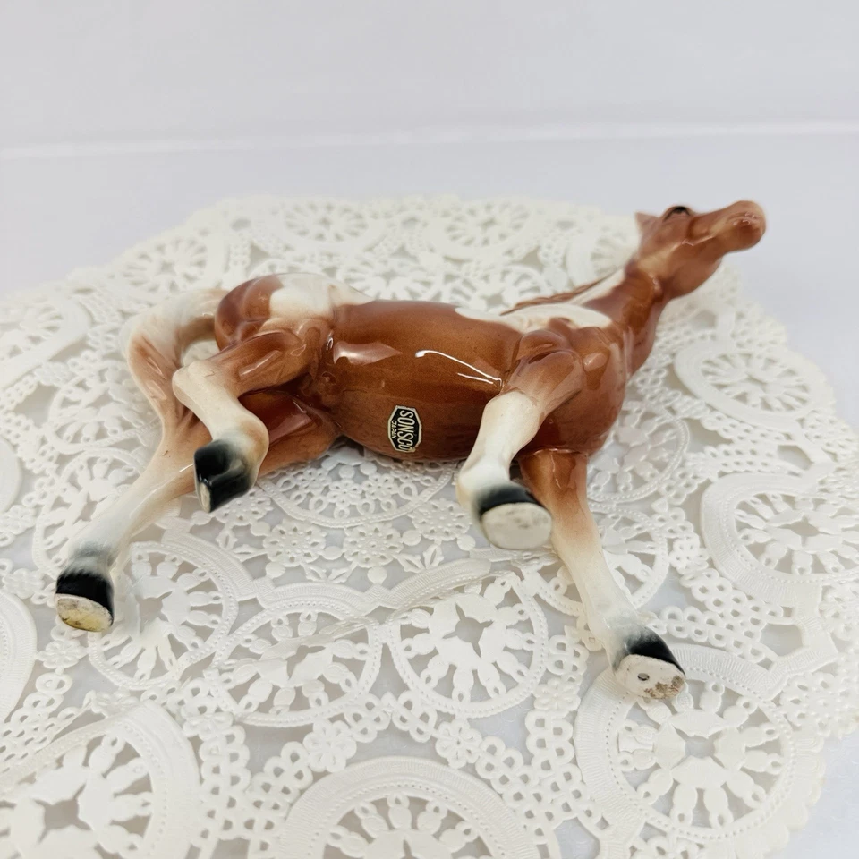 Vintage Japan Porcelain Horse Figurine Brown White Glossy Ceramic Sonsco 1960s - Image 4 of 4