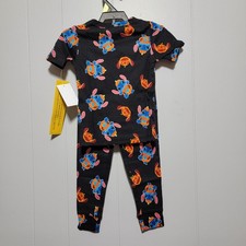 Disney Stitch Halloween Pajama Set Toddler 3T Black Pumpkin 2 Piece Snug Fit NEW