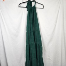 Womens Sleeveless Swiss Dot Long Halter Dress Medium Deep Green Backless