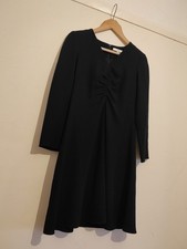 Tibi Black ruched A line Dress, size 8 US4 zip, silk lined, V neck, long sleeve