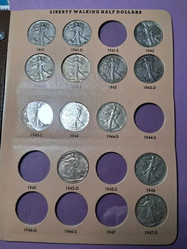 1941-1947 WALKING LIBERTY HALF DOLLARS. XF-UNC CONDITION. [ 13]