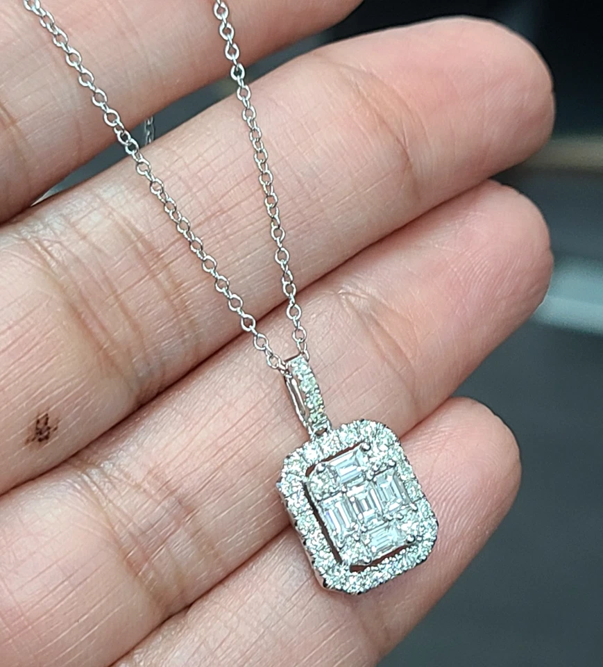 ¡OFERTA! COLLAR COLGANTE DE DIAMANTES CON RACIMO GENUINO DE 0,90 QUILATES DE ORO BLANCO DE 14 K Foto 2 de 4