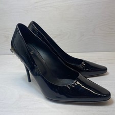 Versace Womens 40.5 Pumps Medusa Head Heel Black Patent Leather Stiletto Italy