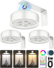 3 Pack Picture Lights for Wall, Wireless Magnetic LED Puck Light - White