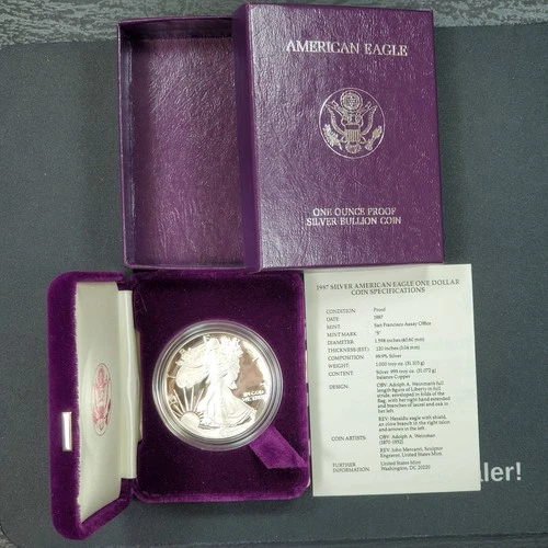 1987 US Proof Silver Eagle - 1 oz .999 Fine Silver Coin BOX & COA