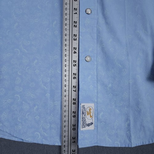 Panhandle Slim Westmoor Western Pearl Snap Men Large Blue Paisley Sawtooth Retro - Picture 7 of 11