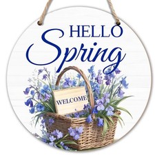 Hello Spring Door Decor, Butterfly Wooden Hanging Sign, Spring Rustic Wood Do...