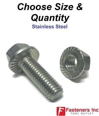 Stainless Steel Hex Cap Serrated Flange Bolt WITH NUTS (Choose Size & Quantity)