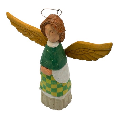 Vintage Angel Figurine Folk Art Hand Carved Hand Painted 9.5” T Signed 2002 - Picture 12 of 13