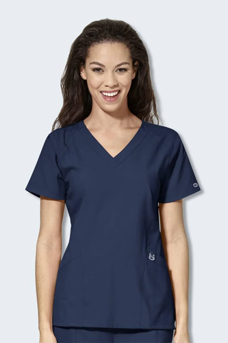 Women's V-Neck Scrub Top, Stretch Fabric, 2 Pockets, Nurse Scrubs Shirt - Picture 15 of 18