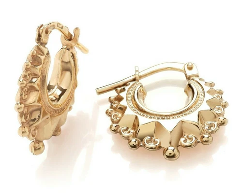 VICTORIAN 9CT GOLD ON SILVER SPIKED GYPSY CREOLE EARRINGS
