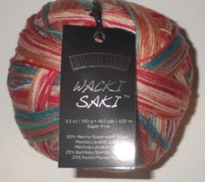 One Skein Wisdom Wacki Saki Sock Yarn, 100g, 462 yds, #405 Crazy Tiger