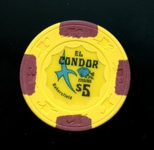 OLD VINTAGE 1983 CALIF CARD ROOM CHIP - $5.00 - EL CONDOR CASINO - BAKERSFIELD 
