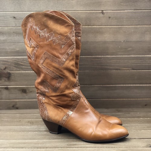 Arola Mid Calf Leather Embossed Soft Leather Boots