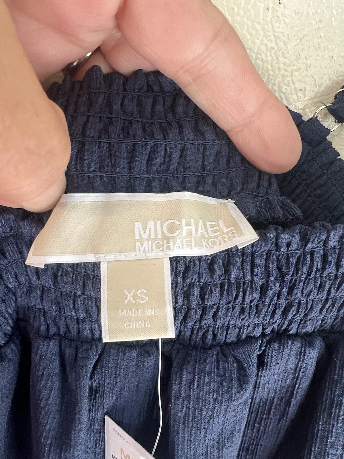 Abito Michael Kors a strati con volant e volant taglia XS blu navy nuovo con etichette $125